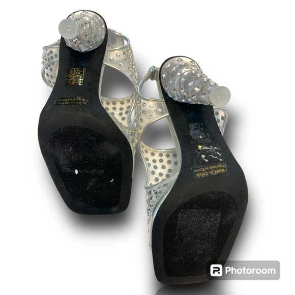NWOB Jeffrey Campbell Genevieve Clear Sequined Square Toe Heeled Sandals, Size 8 - Picture 6 of 8
